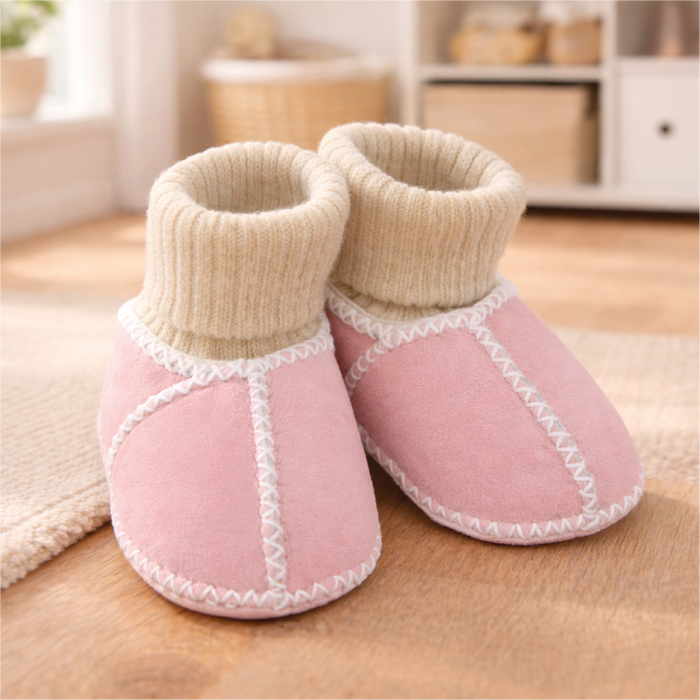Baby-Lammfellschuhe ROSA | weiches Strickbündchen
