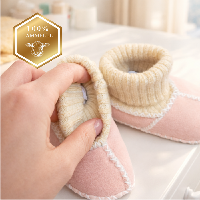 Baby-Lammfellschuhe ROSA | weiches Strickbündchen