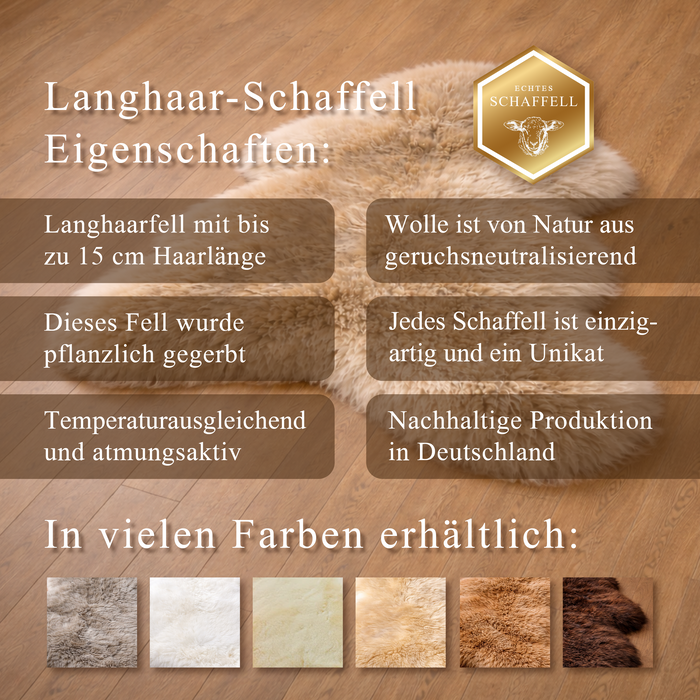 Schaffell CAPPUCCINO | Langhaarfell, pflanzlich gegerbt