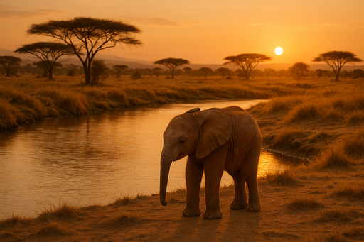 kleiner elefant am fluss in afrika