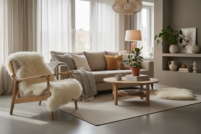 schaffell im wohnzimmer