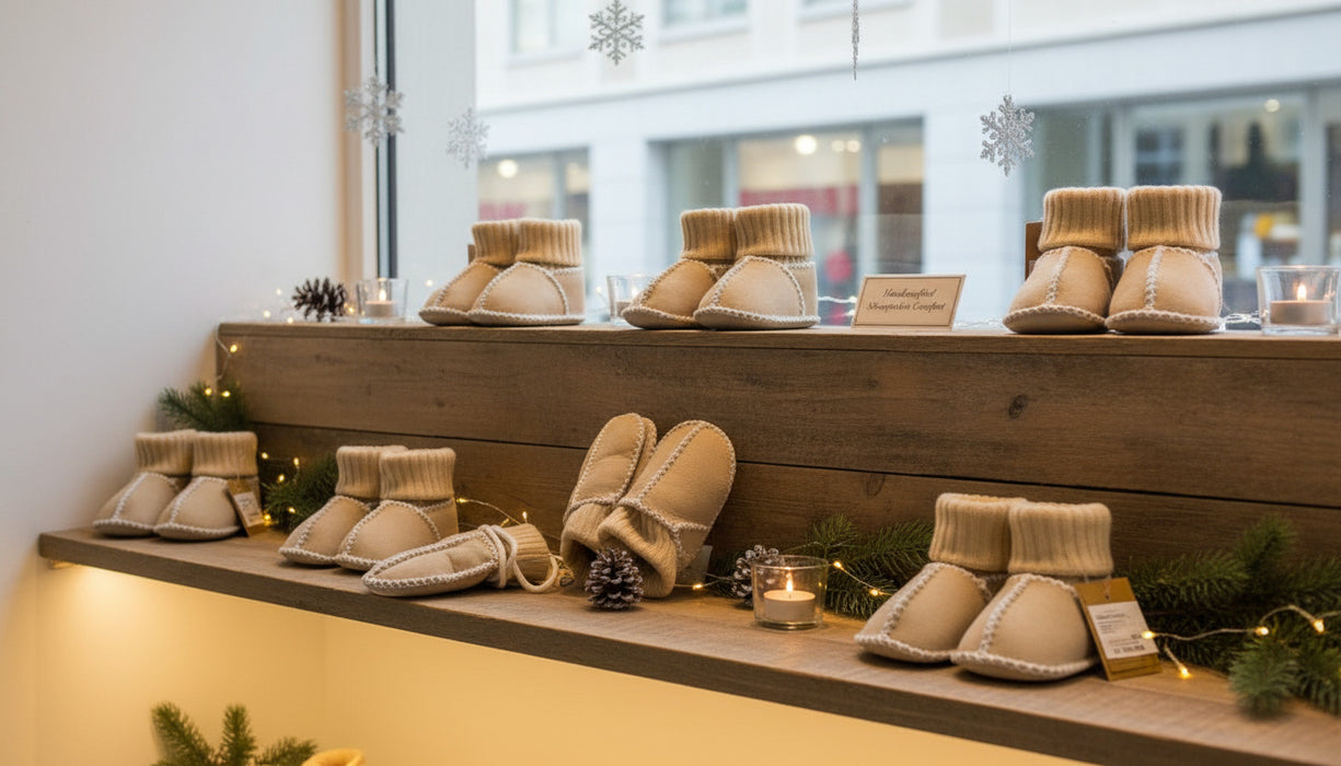 (Set) Babyhausschuhe + Babyhandschuhe - Schafland-Stock